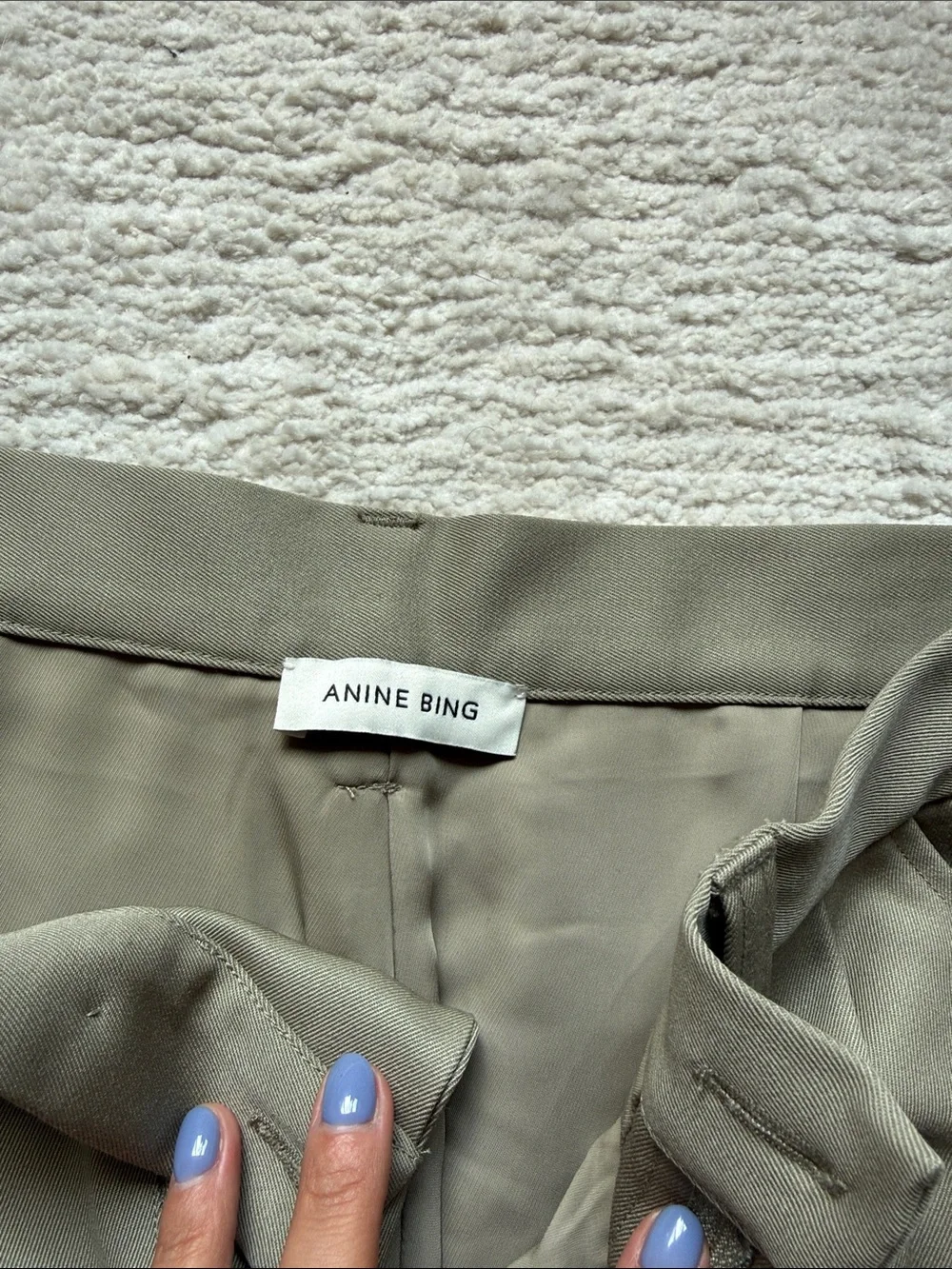 Anine Bing Cream & Green Wide-Leg High-Waist Trousers